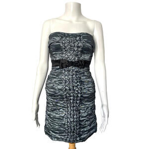 NWT $398 BCBG Max Azria Metallic Gray Strapless Rushed Bow Dress Size 0 XS
